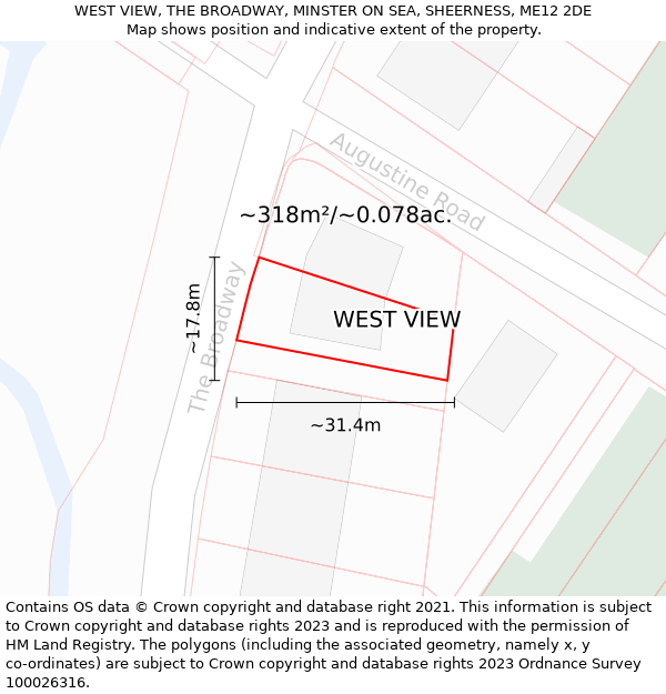 WEST VIEW, THE BROADWAY, MINSTER ON SEA, SHEERNESS, ME12 2DE: Plot and title map