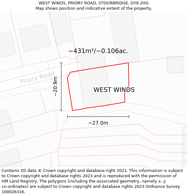 WEST WINDS, PRIORY ROAD, STOURBRIDGE, DY8 2HG: Plot and title map