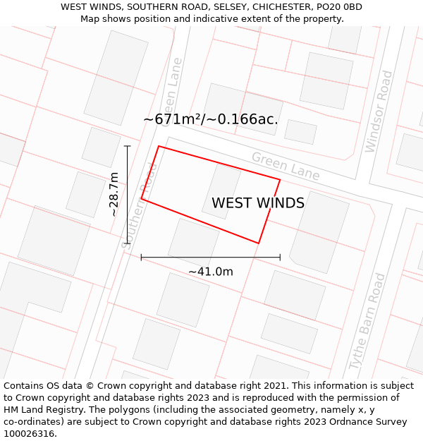 WEST WINDS, SOUTHERN ROAD, SELSEY, CHICHESTER, PO20 0BD: Plot and title map