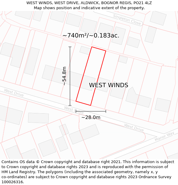 WEST WINDS, WEST DRIVE, ALDWICK, BOGNOR REGIS, PO21 4LZ: Plot and title map