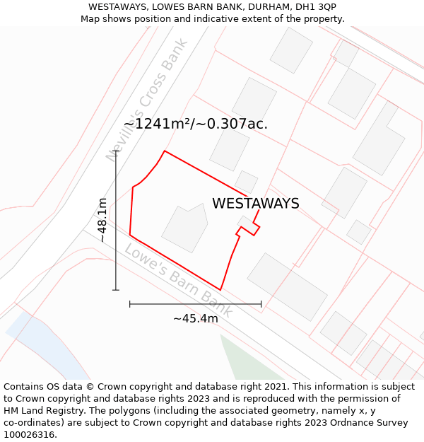 WESTAWAYS, LOWES BARN BANK, DURHAM, DH1 3QP: Plot and title map