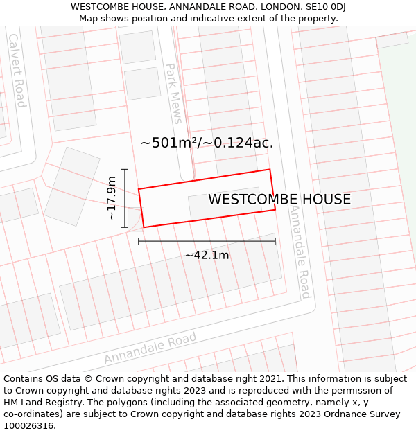 WESTCOMBE HOUSE, ANNANDALE ROAD, LONDON, SE10 0DJ: Plot and title map