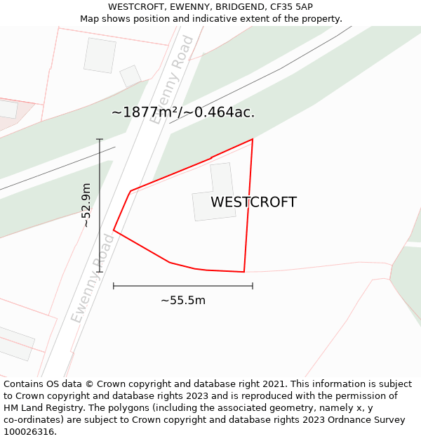 WESTCROFT, EWENNY, BRIDGEND, CF35 5AP: Plot and title map