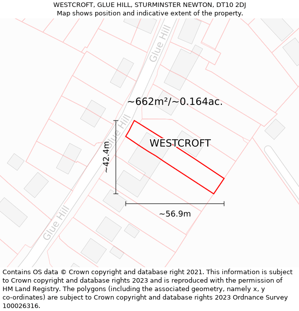 WESTCROFT, GLUE HILL, STURMINSTER NEWTON, DT10 2DJ: Plot and title map