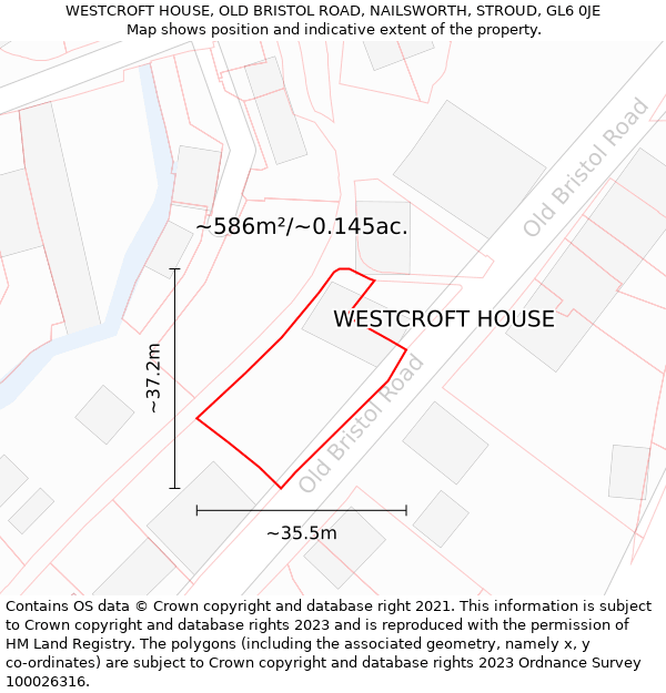 WESTCROFT HOUSE, OLD BRISTOL ROAD, NAILSWORTH, STROUD, GL6 0JE: Plot and title map