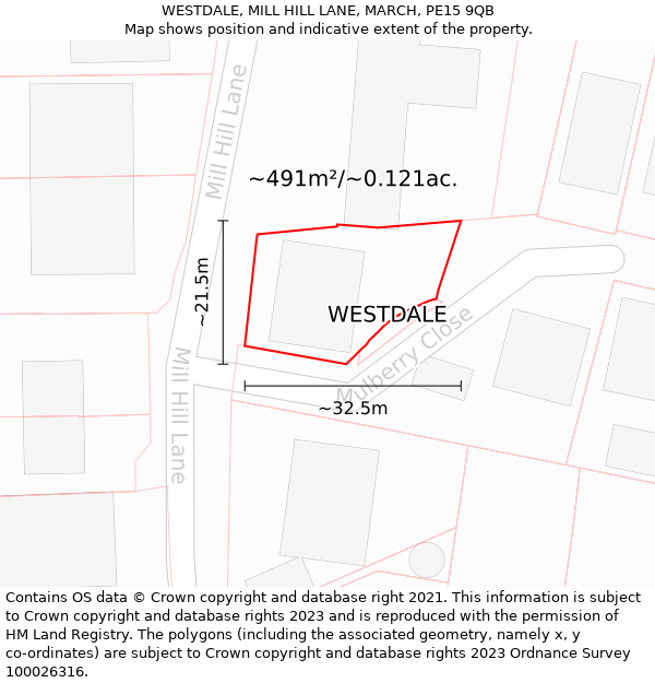 WESTDALE, MILL HILL LANE, MARCH, PE15 9QB: Plot and title map