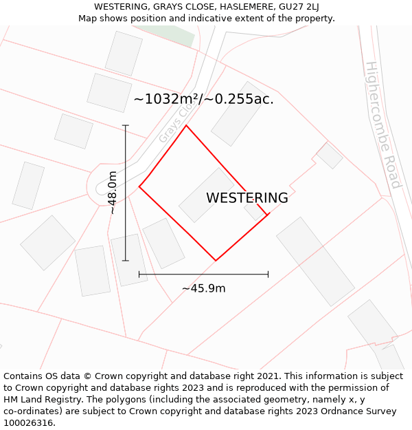 WESTERING, GRAYS CLOSE, HASLEMERE, GU27 2LJ: Plot and title map