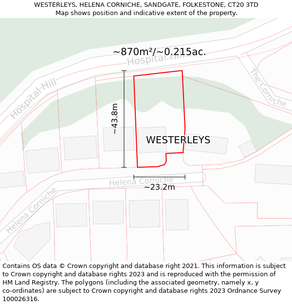 WESTERLEYS, HELENA CORNICHE, SANDGATE, FOLKESTONE, CT20 3TD: Plot and title map