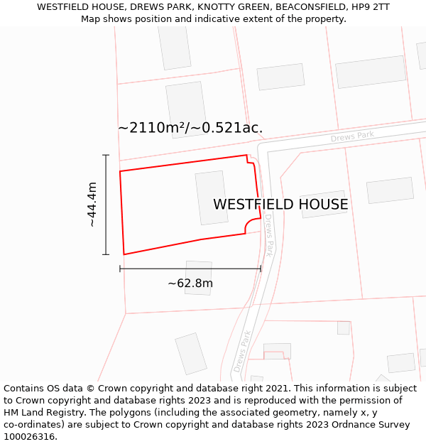 WESTFIELD HOUSE, DREWS PARK, KNOTTY GREEN, BEACONSFIELD, HP9 2TT: Plot and title map