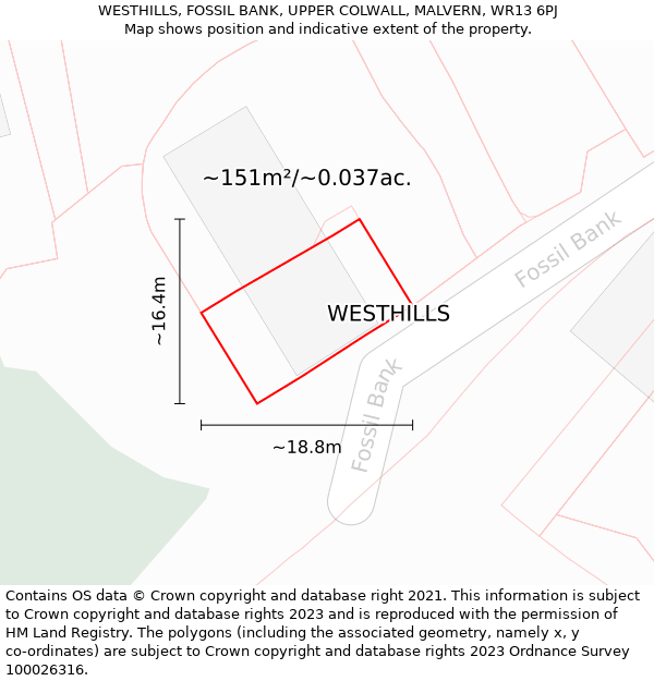 WESTHILLS, FOSSIL BANK, UPPER COLWALL, MALVERN, WR13 6PJ: Plot and title map