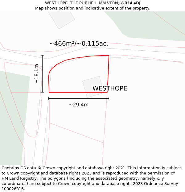 WESTHOPE, THE PURLIEU, MALVERN, WR14 4DJ: Plot and title map