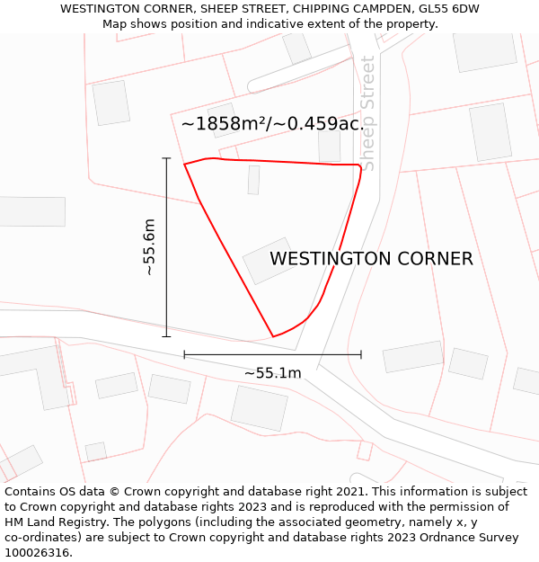WESTINGTON CORNER, SHEEP STREET, CHIPPING CAMPDEN, GL55 6DW: Plot and title map