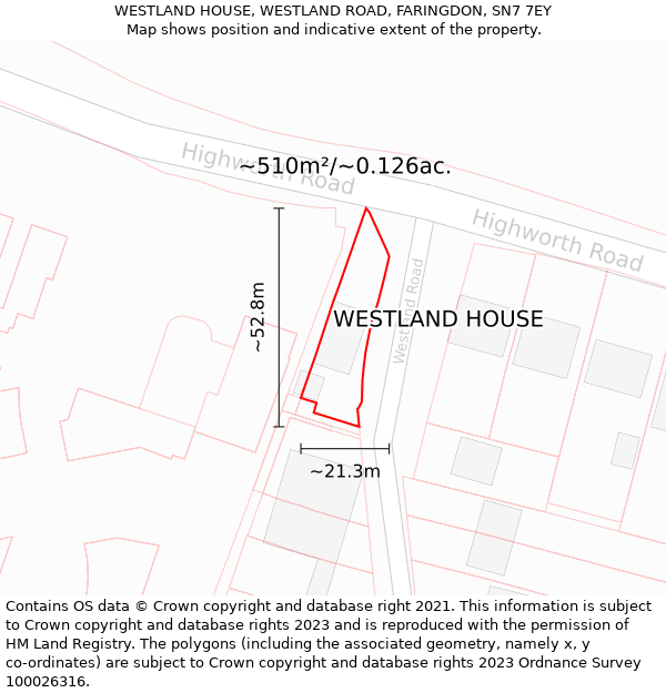 WESTLAND HOUSE, WESTLAND ROAD, FARINGDON, SN7 7EY: Plot and title map