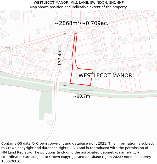 WESTLECOT MANOR, MILL LANE, SWINDON, SN1 4HF: Plot and title map