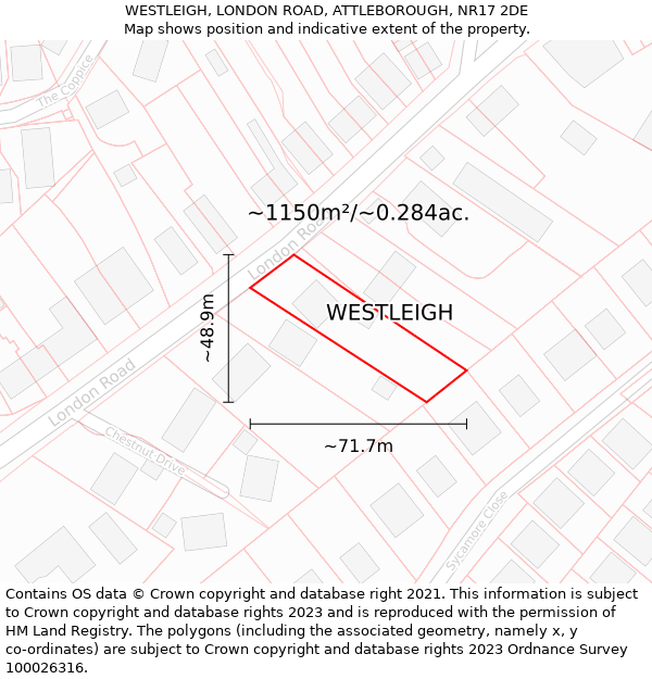 WESTLEIGH, LONDON ROAD, ATTLEBOROUGH, NR17 2DE: Plot and title map