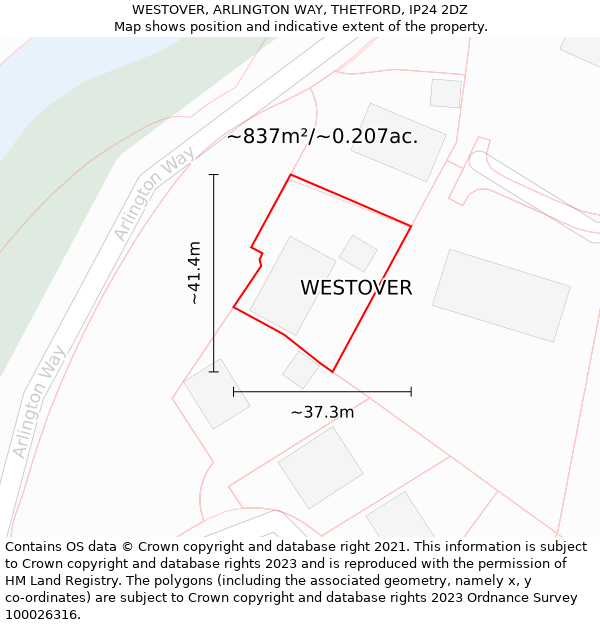 WESTOVER, ARLINGTON WAY, THETFORD, IP24 2DZ: Plot and title map