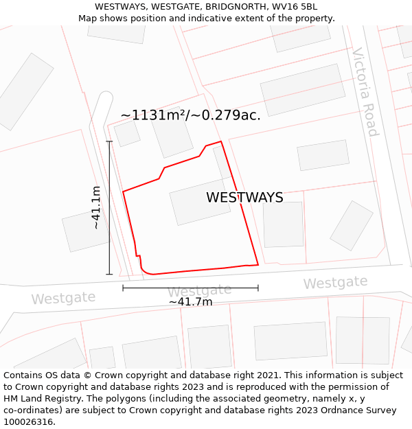 WESTWAYS, WESTGATE, BRIDGNORTH, WV16 5BL: Plot and title map