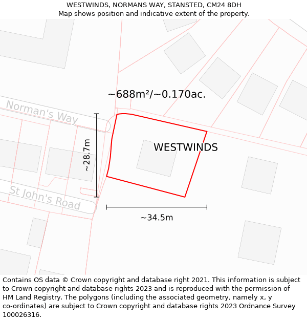 WESTWINDS, NORMANS WAY, STANSTED, CM24 8DH: Plot and title map