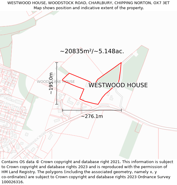 WESTWOOD HOUSE, WOODSTOCK ROAD, CHARLBURY, CHIPPING NORTON, OX7 3ET: Plot and title map
