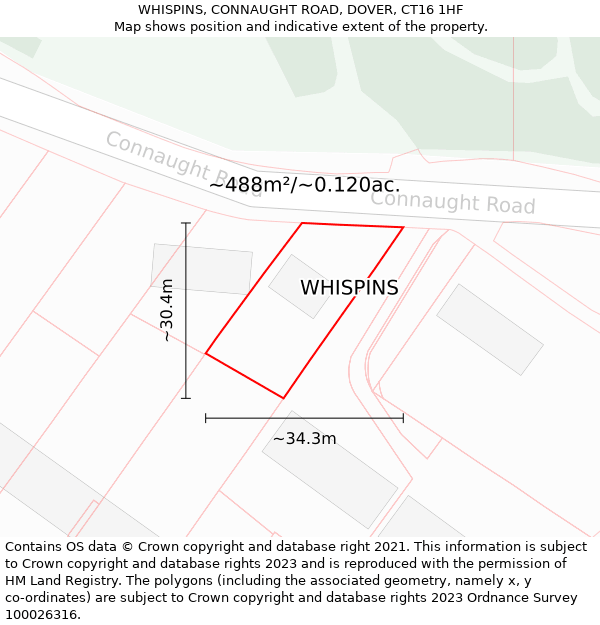 WHISPINS, CONNAUGHT ROAD, DOVER, CT16 1HF: Plot and title map