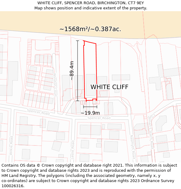 WHITE CLIFF, SPENCER ROAD, BIRCHINGTON, CT7 9EY: Plot and title map