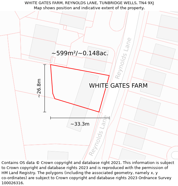 WHITE GATES FARM, REYNOLDS LANE, TUNBRIDGE WELLS, TN4 9XJ: Plot and title map