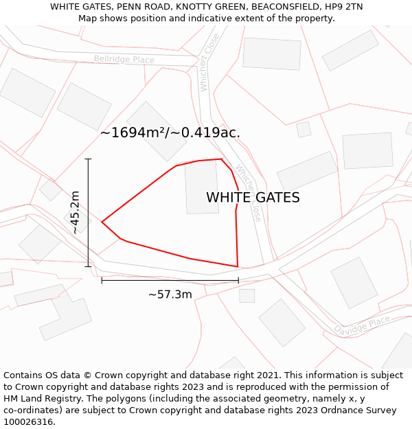 WHITE GATES, PENN ROAD, KNOTTY GREEN, BEACONSFIELD, HP9 2TN: Plot and title map