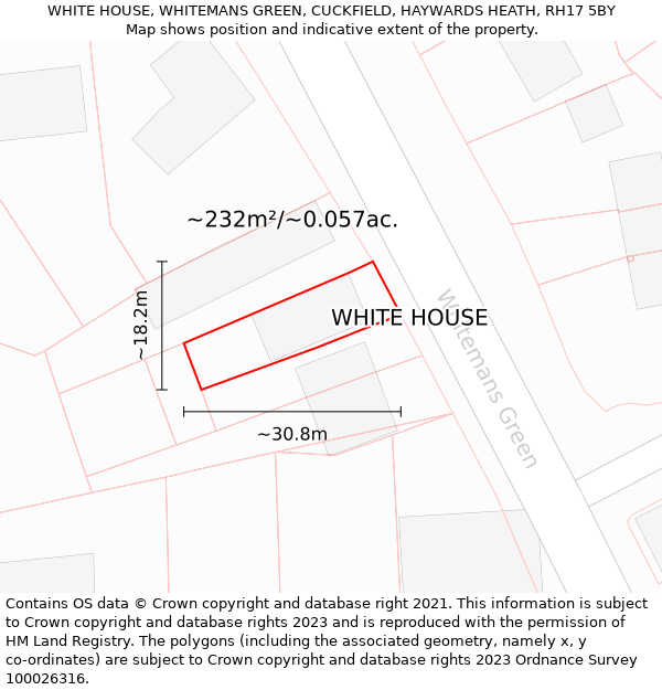 WHITE HOUSE, WHITEMANS GREEN, CUCKFIELD, HAYWARDS HEATH, RH17 5BY: Plot and title map