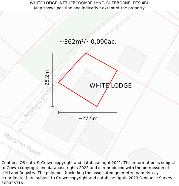 WHITE LODGE, NETHERCOOMBE LANE, SHERBORNE, DT9 4BU: Plot and title map