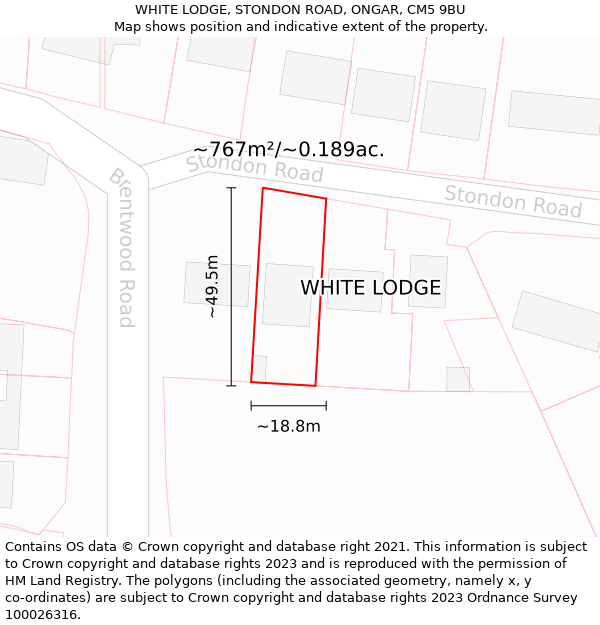 WHITE LODGE, STONDON ROAD, ONGAR, CM5 9BU: Plot and title map