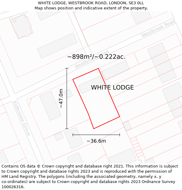 WHITE LODGE, WESTBROOK ROAD, LONDON, SE3 0LL: Plot and title map
