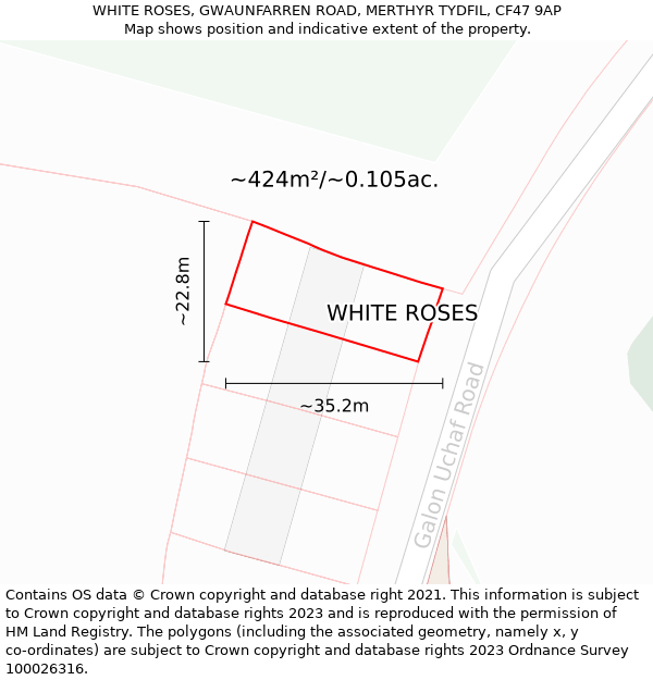 WHITE ROSES, GWAUNFARREN ROAD, MERTHYR TYDFIL, CF47 9AP: Plot and title map