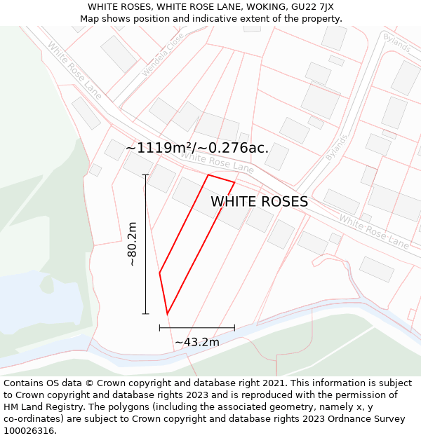 WHITE ROSES, WHITE ROSE LANE, WOKING, GU22 7JX: Plot and title map