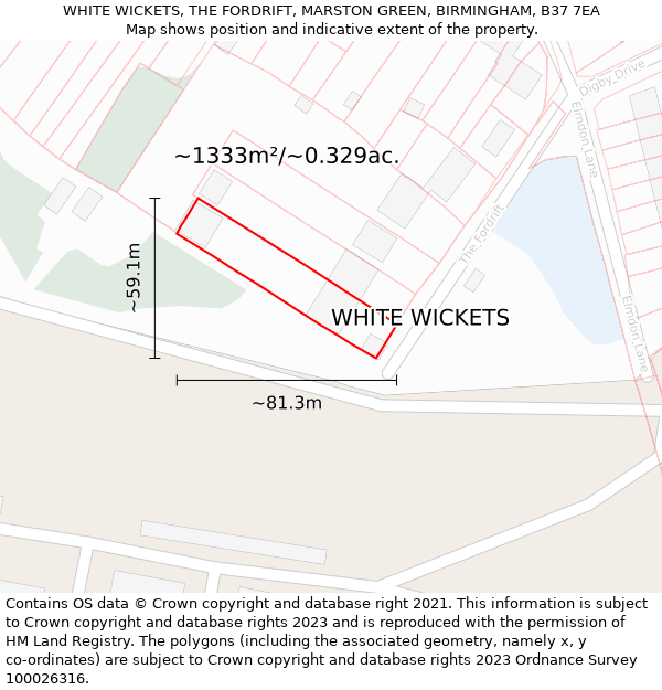 WHITE WICKETS, THE FORDRIFT, MARSTON GREEN, BIRMINGHAM, B37 7EA: Plot and title map