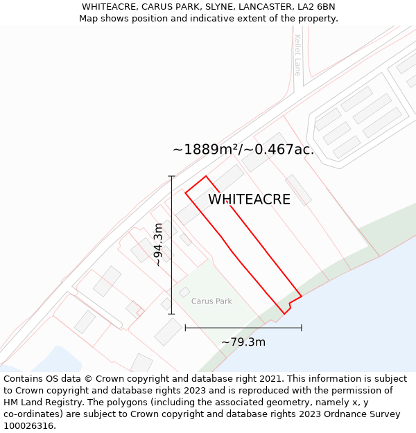 WHITEACRE, CARUS PARK, SLYNE, LANCASTER, LA2 6BN: Plot and title map