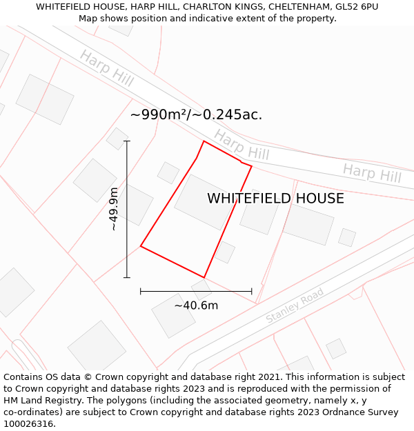 WHITEFIELD HOUSE, HARP HILL, CHARLTON KINGS, CHELTENHAM, GL52 6PU: Plot and title map