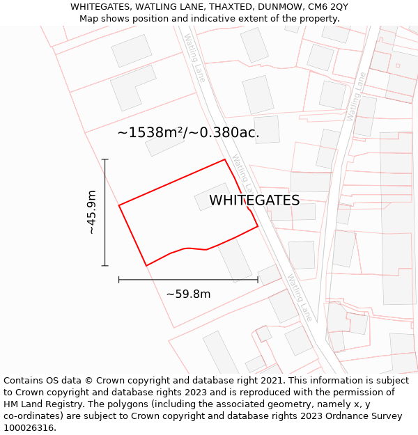 WHITEGATES, WATLING LANE, THAXTED, DUNMOW, CM6 2QY: Plot and title map