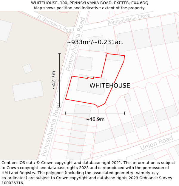 WHITEHOUSE, 100, PENNSYLVANIA ROAD, EXETER, EX4 6DQ: Plot and title map