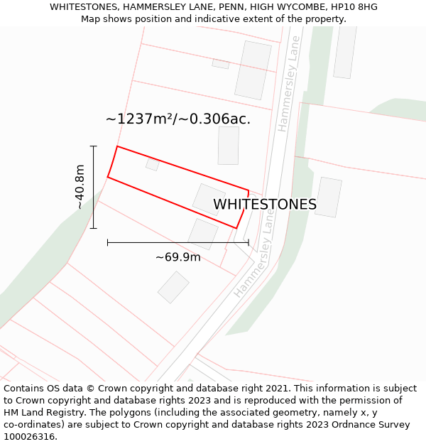 WHITESTONES, HAMMERSLEY LANE, PENN, HIGH WYCOMBE, HP10 8HG: Plot and title map