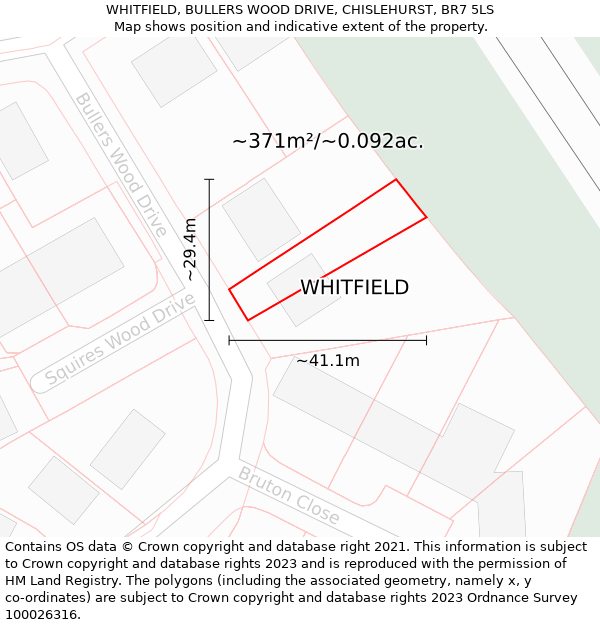 WHITFIELD, BULLERS WOOD DRIVE, CHISLEHURST, BR7 5LS: Plot and title map