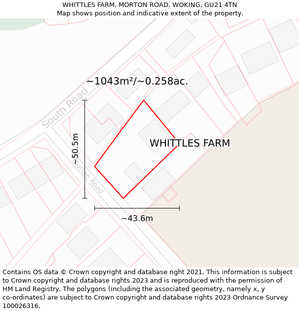 WHITTLES FARM, MORTON ROAD, WOKING, GU21 4TN: Plot and title map