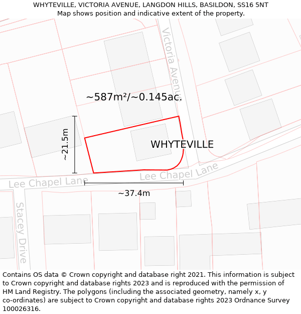 WHYTEVILLE, VICTORIA AVENUE, LANGDON HILLS, BASILDON, SS16 5NT: Plot and title map