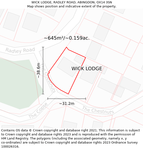 WICK LODGE, RADLEY ROAD, ABINGDON, OX14 3SN: Plot and title map