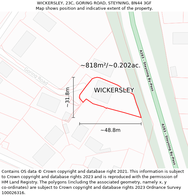 WICKERSLEY, 23C, GORING ROAD, STEYNING, BN44 3GF: Plot and title map