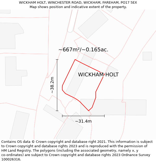 WICKHAM HOLT, WINCHESTER ROAD, WICKHAM, FAREHAM, PO17 5EX: Plot and title map