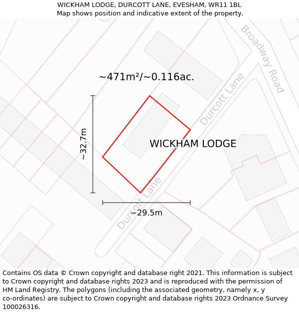 WICKHAM LODGE, DURCOTT LANE, EVESHAM, WR11 1BL: Plot and title map