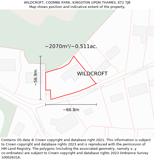 WILDCROFT, COOMBE PARK, KINGSTON UPON THAMES, KT2 7JB: Plot and title map