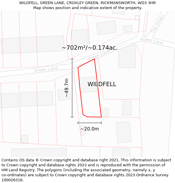 WILDFELL, GREEN LANE, CROXLEY GREEN, RICKMANSWORTH, WD3 3HR: Plot and title map