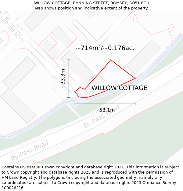 WILLOW COTTAGE, BANNING STREET, ROMSEY, SO51 8GU: Plot and title map