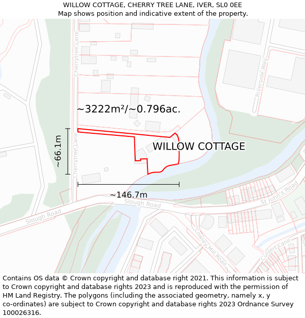 WILLOW COTTAGE, CHERRY TREE LANE, IVER, SL0 0EE: Plot and title map
